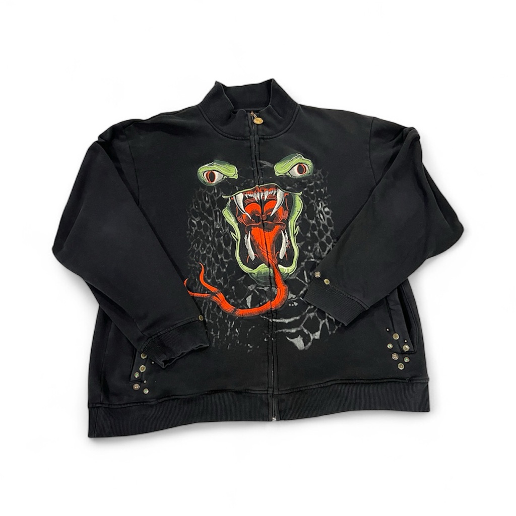 Rare Parish Health Wealth Wisdom Black Embroidery Jacket Snake Patches Jeweled
